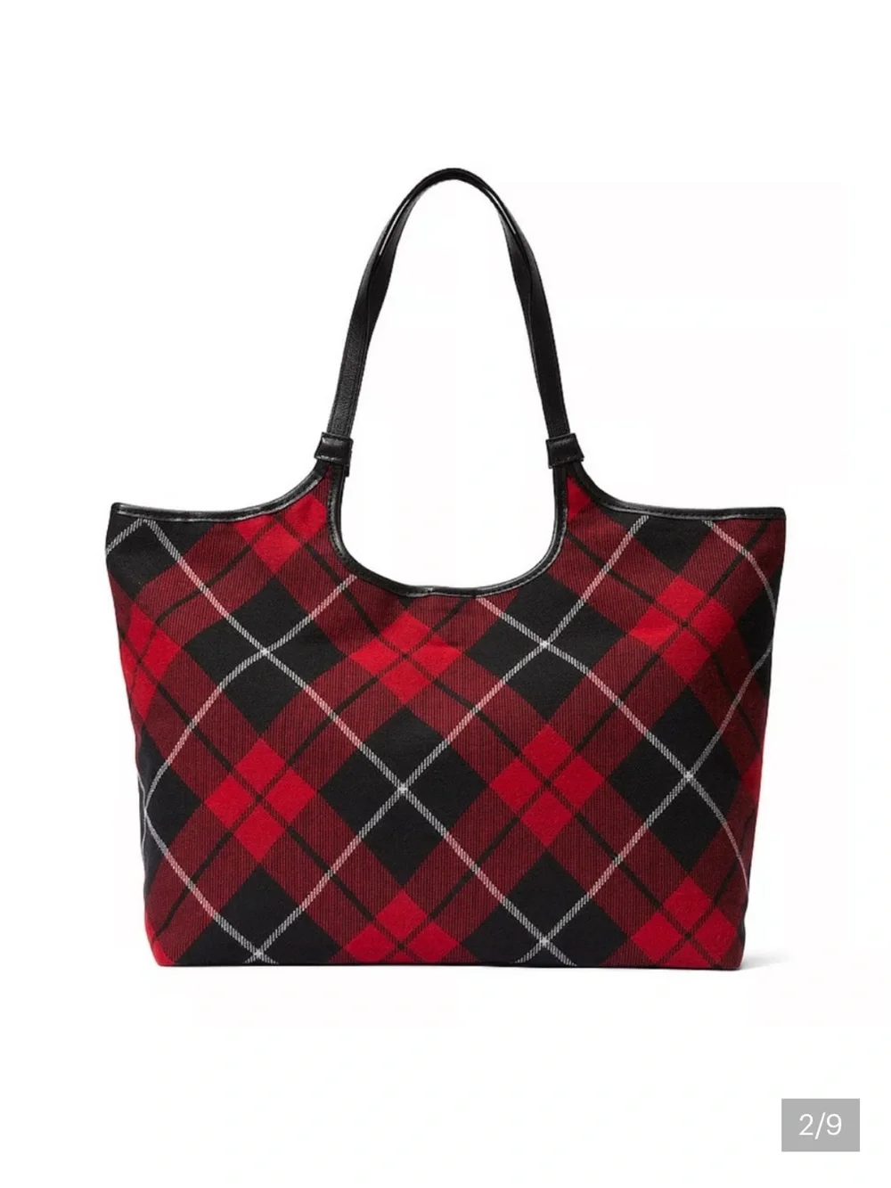 Victoria’s Secret WT Plaid Tote Bag with Monogram Accent - Red & Black